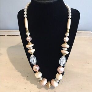 Vintage Italian Beaded Necklace Marbled And Satin Sheen Beads Signed